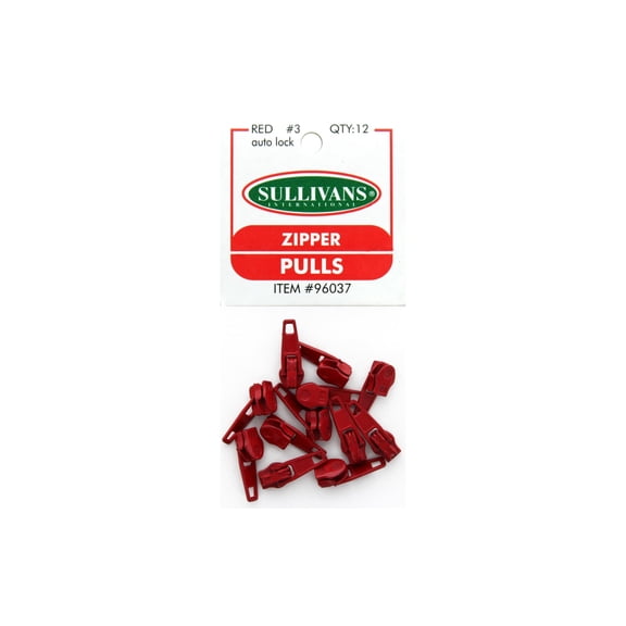 Sullivans Zipper Pulls Pkg 12pc Red