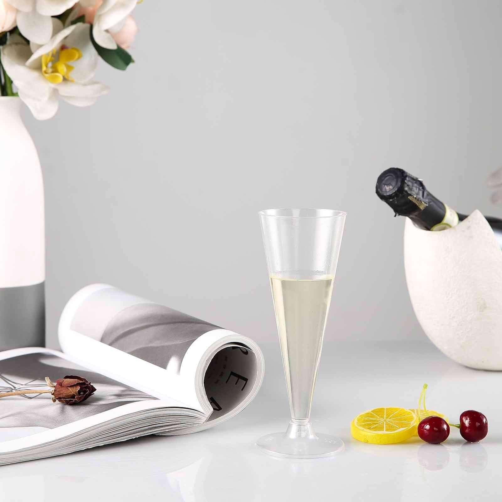Efavormart 60 Pack 7oz Clear Plastic Disposable Champagne Flute Glasses, Trumpet Design | Detachable Base