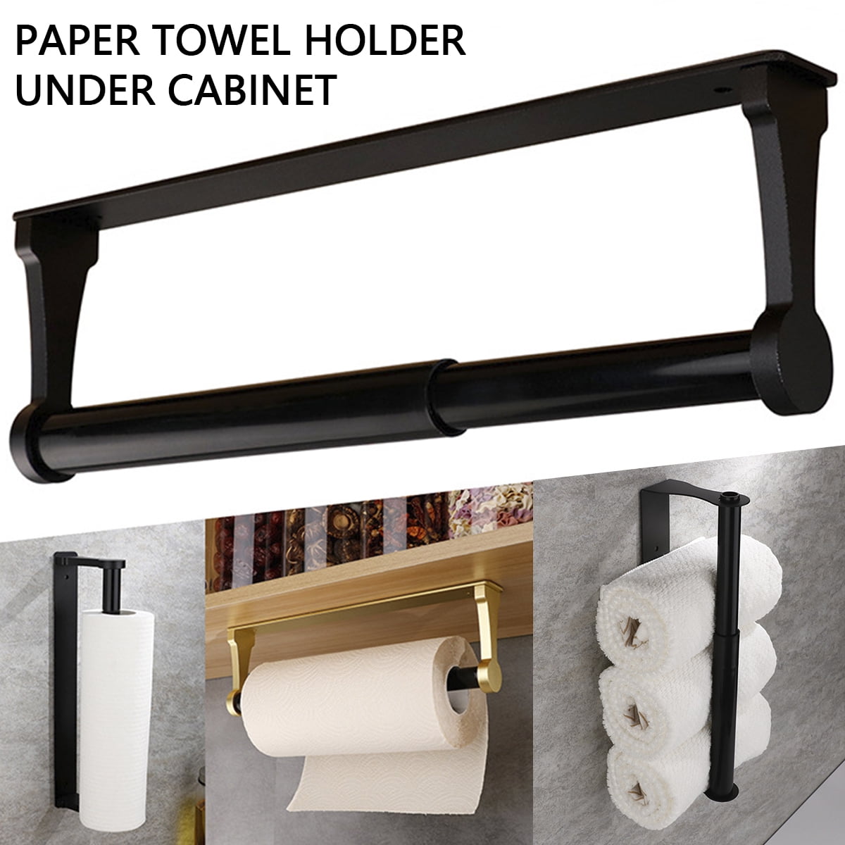 Relax love Paper Roll Hanger Under Cabinet Wall Mount Stainless Steel Heavy  Duty Adhesive or Drilling Paper Towel Rack,Gold 