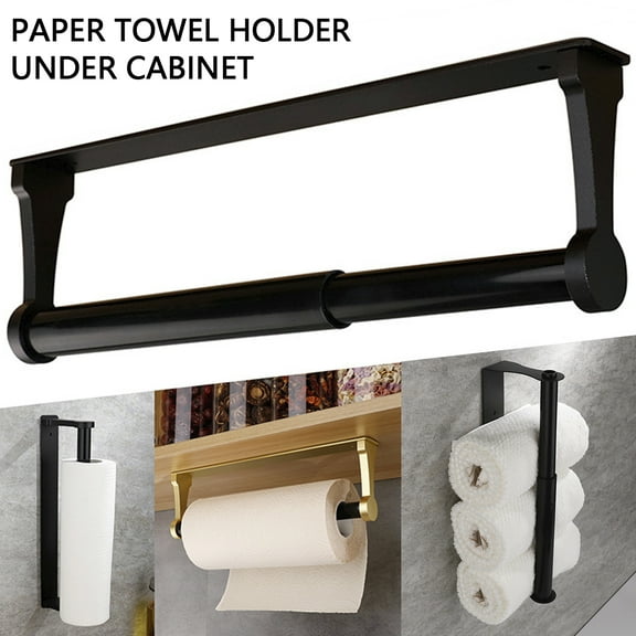 Relax love Paper Roll Hanger Under Cabinet Wall Mount Stainless Steel Heavy Duty Adhesive or Drilling Paper Towel Rack Durable Toilet Roll Holder for Kitchen Bathroom,Black