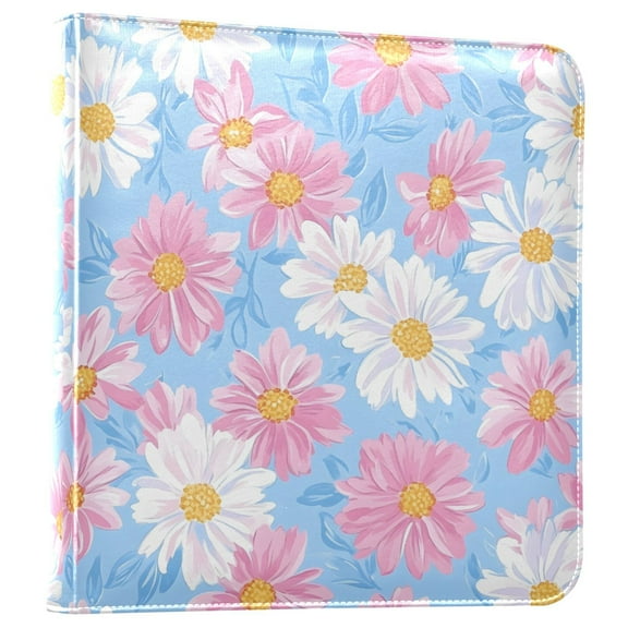 FORMRS 3 Ring Photo Album 4"x6" Self Adhesive Large Capacity PU Leather Cover, Pink Daisy