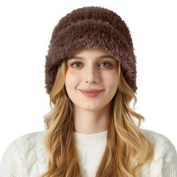 AWZXDE Women's Winter Solid Color Hat with Ear for Street and School Casual Wear Versatile Warm Knitted Hat Cute and Comfortable Coffee,M