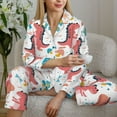 thumbnail image 6 of Pajama Sets for Women 2 Pcs, cute Dinosaur pink Button Down Long Sleeve Sleepwear Lounge PJ Sets, 6 of 6