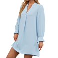 thumbnail image 3 of FAIWAD Elegant Long Sleeve Dress for Women V Neck A-Line Mini Dress Summer Casual Flowy Work Dress, 3 of 5