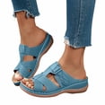 thumbnail image 5 of BADHUB Women's Low Wedge Heels Summer Comfortable Dressy Sandals Buckle Ankle Strap Open Toe Wedge Slides Sky Blue 43, 5 of 5