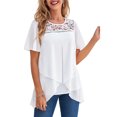 thumbnail image 3 of Gvmfive Women Short Sleeve Lace Splicing Tunic Tops Asymmetrical Casual Shirt Blouse, 3 of 8