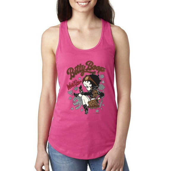 Wild Bobby, Biker Betty Boop Wild One MC Motorcycle Betty Boop Ladies Racerback Tank Top, Raspberry, Medium
