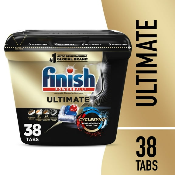 Finish Ultimate Dishwasher Pods, No Pre-Rinse Dishwasher Detergent Soap Tabs, Our Best Clean, 38 Count