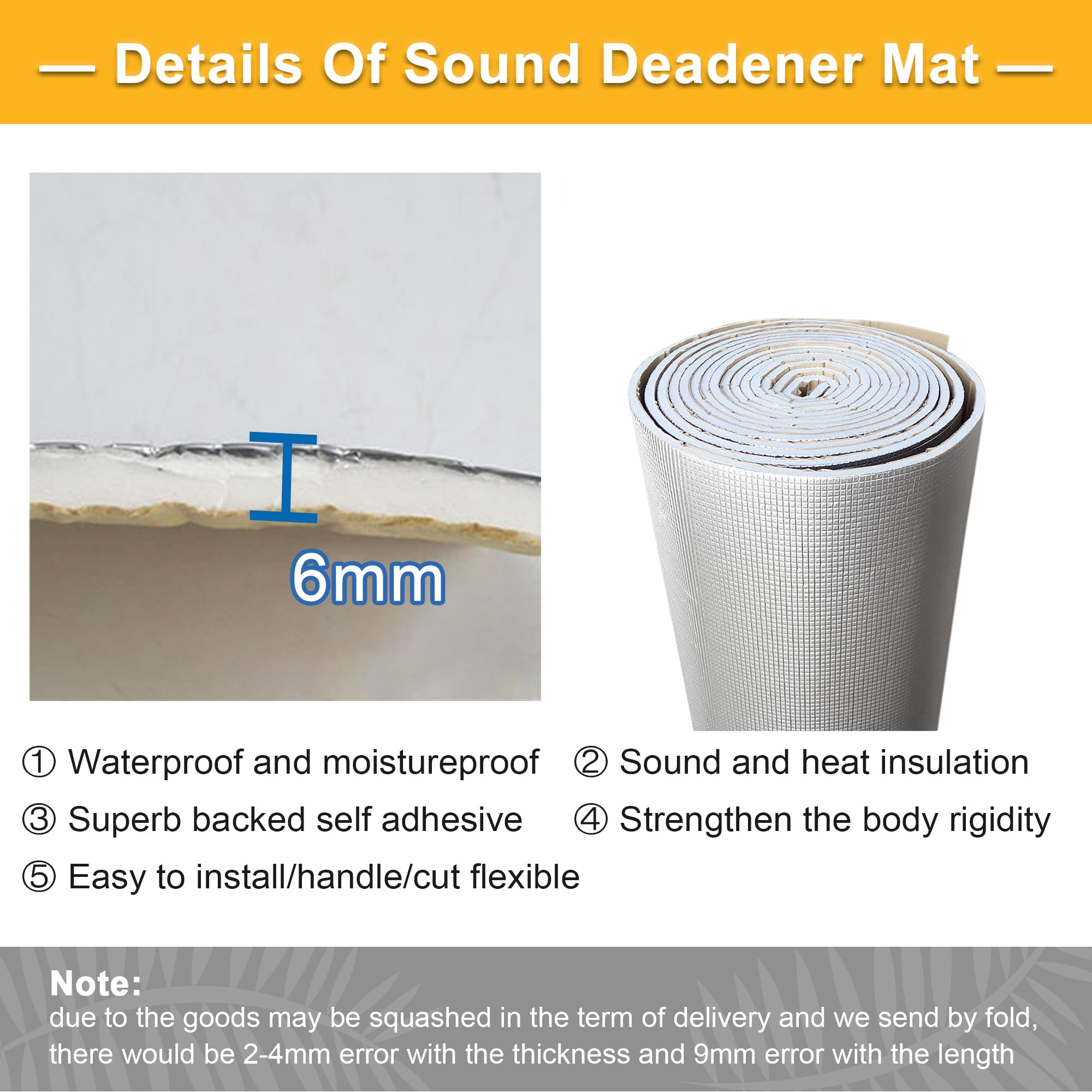Unique Bargains Universal 236mil Car Hood Tailgate Heat Sound Deadener Insulation 39"x24"