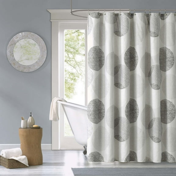 Madison Park Grey Shower Curtain, Circular Floral Shower Curtain, Lightweight Bath Curtains Decor with 12 Button Holes, Grey Multi, 72" x 72"