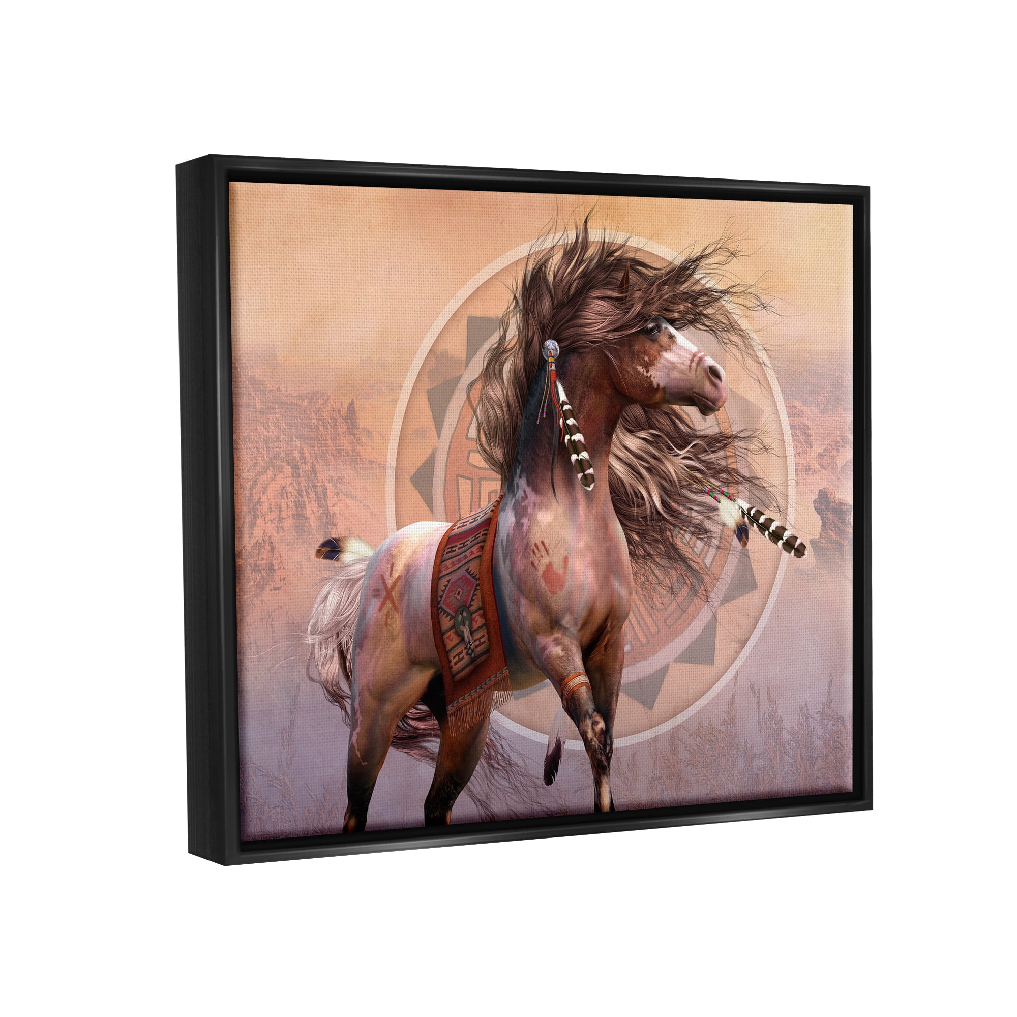 Stupell Industries Spirit Warrior Horse Animals & Insects Painting Black Floater Framed Canvas Art Print Wall Art, 31 x 25