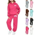 thumbnail image 7 of gcong Girls 2Pcs Outfits Bow Sweatsuit Long Sleeve Hoodie Sweatshirt Sweatpants with Pockets Youth Preppy Activewear Sets Black, 7 of 7