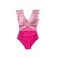 thumbnail image 5 of Ayolanni One-Piece Girls Swimsuit Mesh Sheer Push-Up Tummy Control Swimwear Solid Casual Low Back Ruffled Bathing Suit Pink XL, 5 of 5
