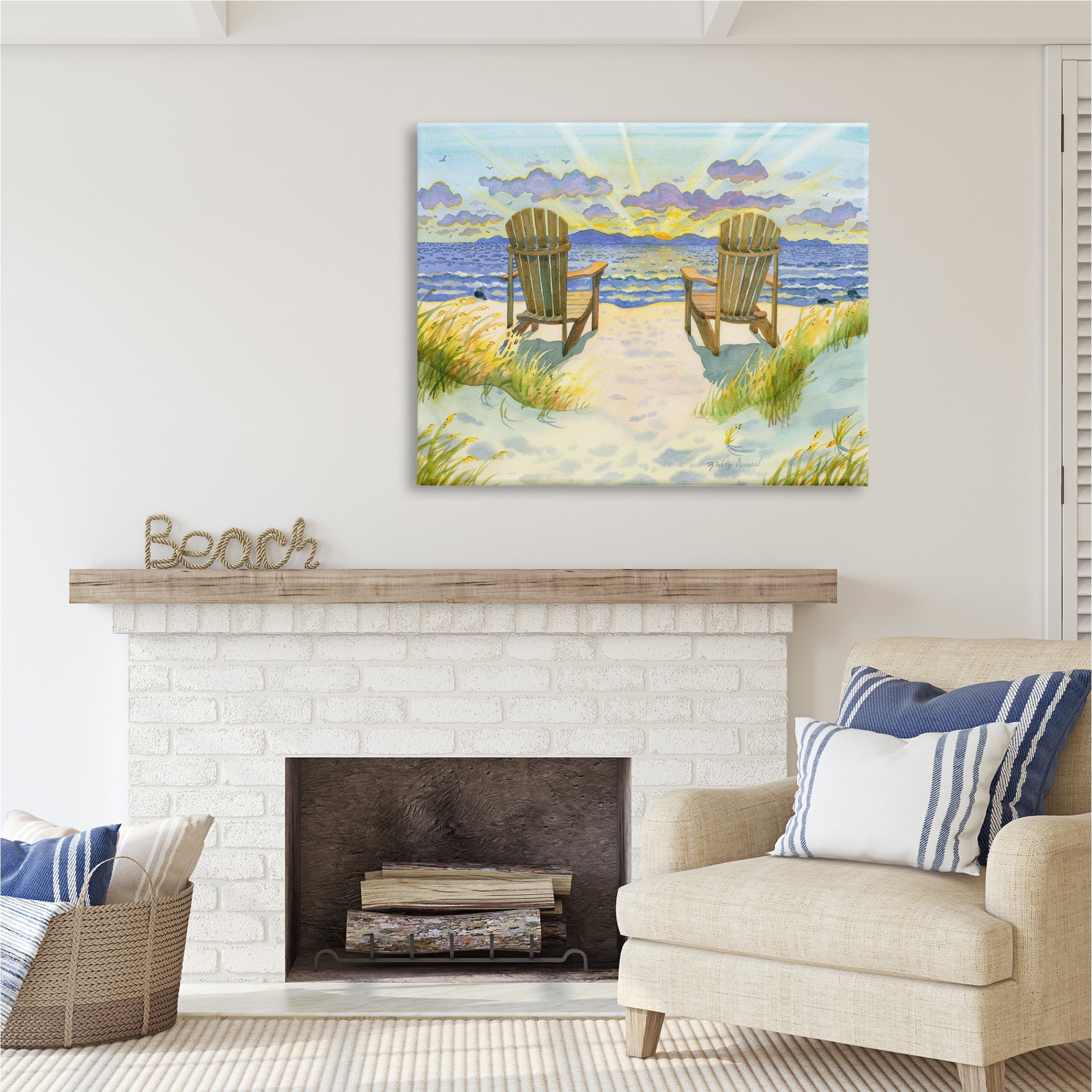 Stupell Industries Nautical Beach Chairs View Nature Painting Gallery Wrapped Canvas Print Wall Art, 48 x 36