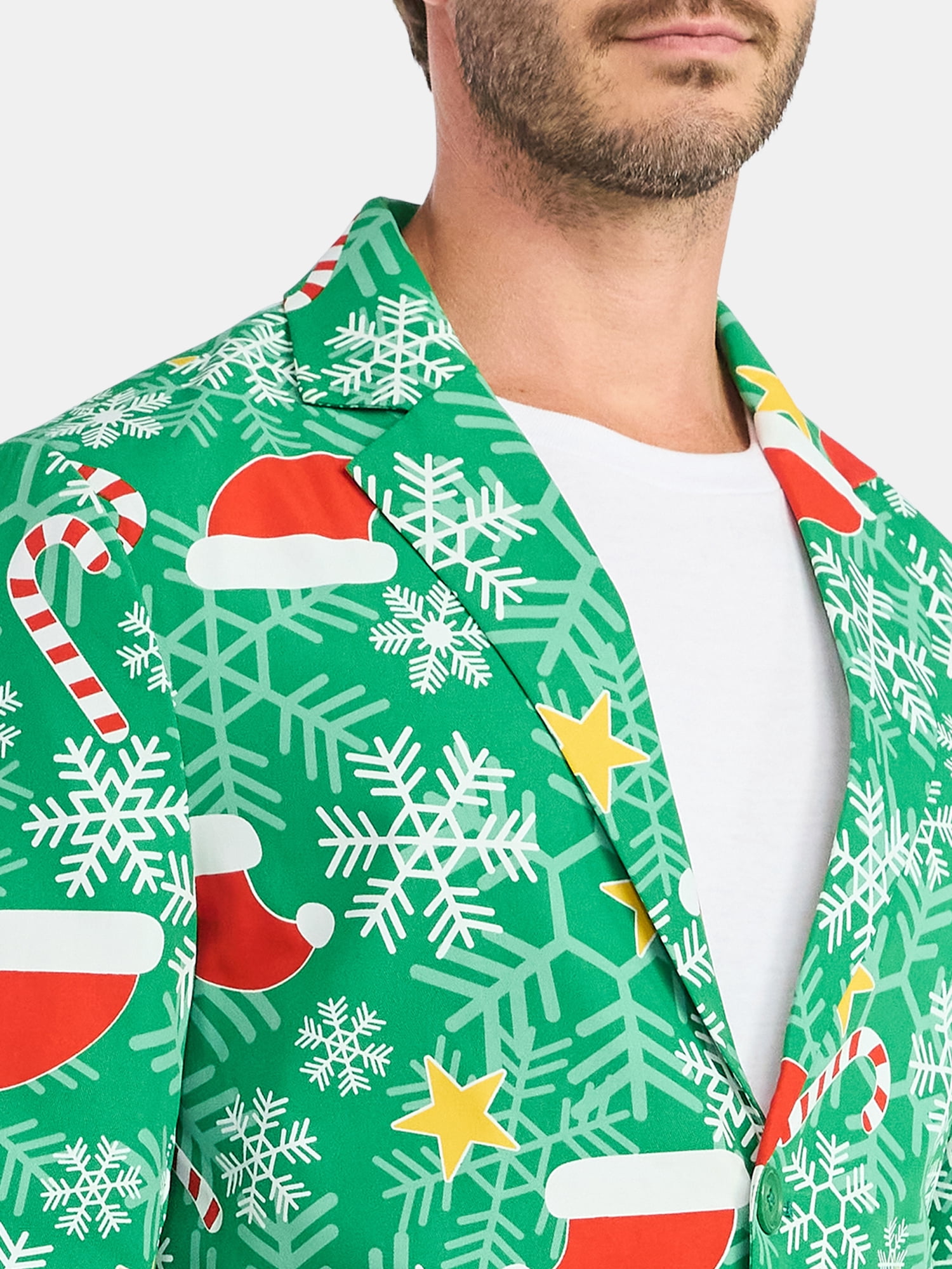 Jolly Knits Men's and Big Men's Christmas Holiday Print Suit Jacket Blazer, Sizes S-3XL