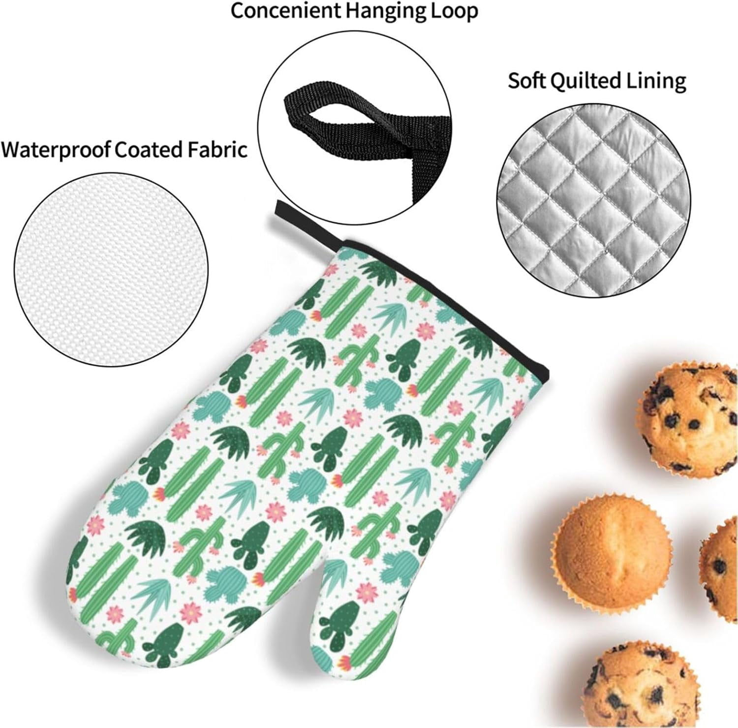 Cactus Oven Mitts Pot Holders Set of 4, Kitchen Gloves Potholders Heat Resistant for Chef Baking Cooking Grilling BBQ