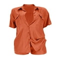 thumbnail image 4 of Summer Y2k 2pcs Clothes Set Solid Color Loose Short Sleeve Pocket Shirt Tops Drawstring Shorts Set Khaki S, 4 of 8