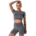 thumbnail image 2 of FYMNSI 3 Piece Summer Outfits Short Sets for Women Seamless Workout Sweat Suits Athletic Crop Top Sport Bra with Biker Shorts M Gray, 2 of 6