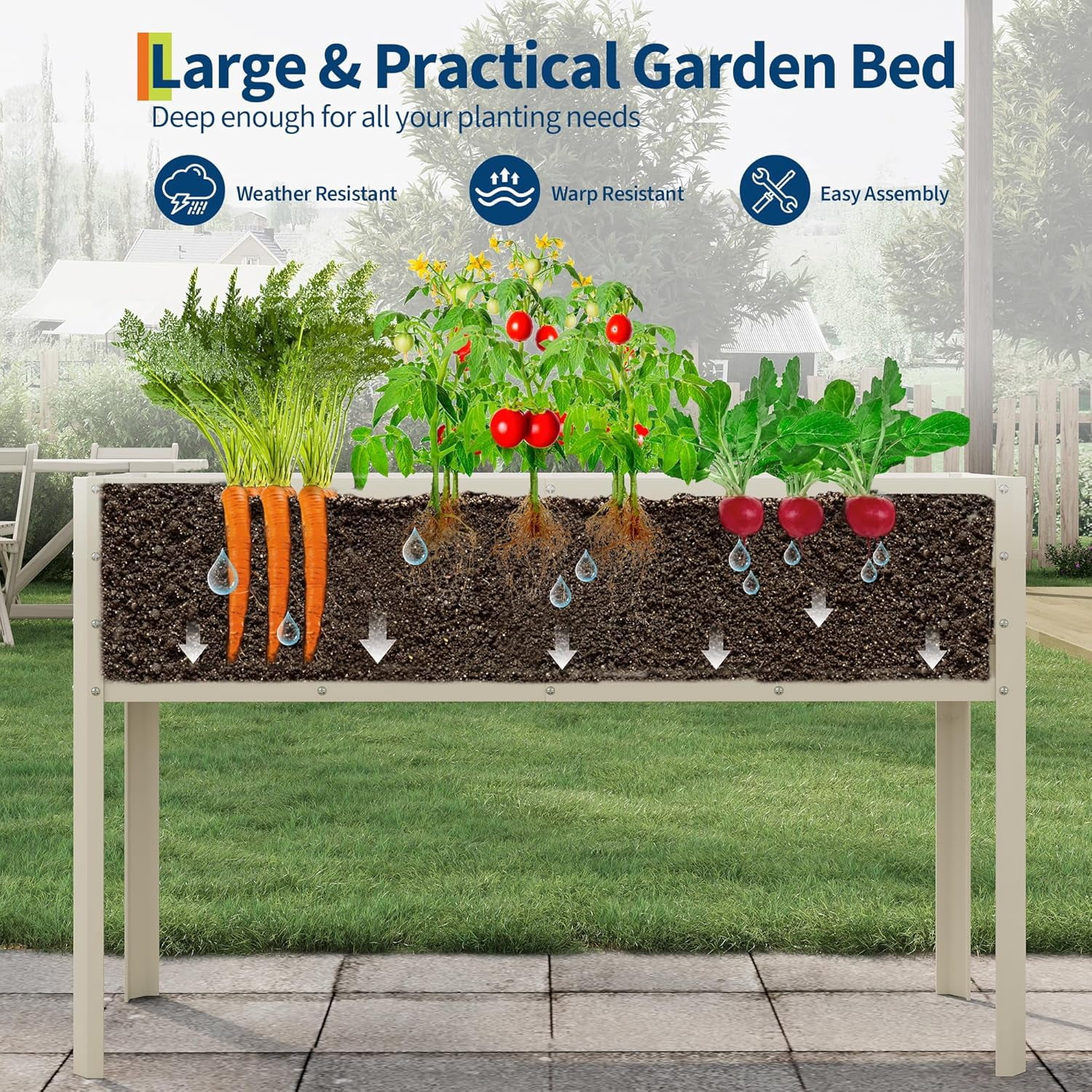 Riedhoff Metal Raised Garden Bed with Legs, 50 x 17.32 x 31.5" Planter Box, Off-white