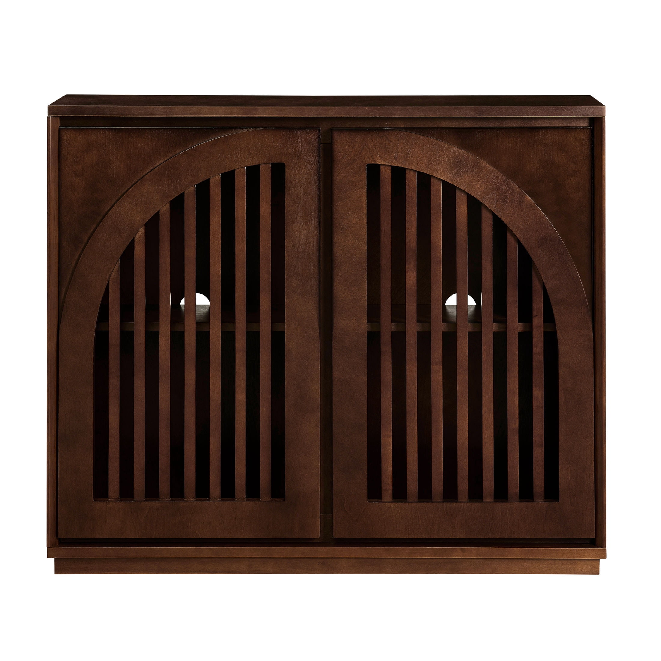GDF Studio 39" Mid Century Modern Fluted Sideboard Cabinet with 2 Outlet Holes, Dark Walnut