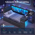 thumbnail image 3 of Twin Corner Bed Frame with Desk and Storage Bookcase, Metal Daybed with Charging Station, LED Lights and 2 Drawers, Twin Size Gaming Platform Bed Frame, Esports-Style, Black, 3 of 10