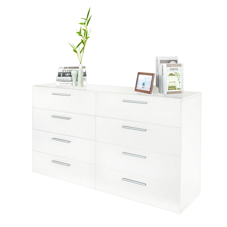UBesGoo 8 Drawer Dresser, Wood Storage Cabinet Tower Clothes Organizer  Chest Dresser for Bedroom, Hallway, Entryway, White