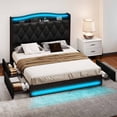 thumbnail image 2 of Dextrus Queen Size Velvet Upholstered Bed Frame with 4 Storage Drawers and LED Lights, 57" Tall Headboard Bed with Charging Station, Platform Bed No Box Spring Needed, Noise-Free, Easy Assembly, Black, 2 of 10