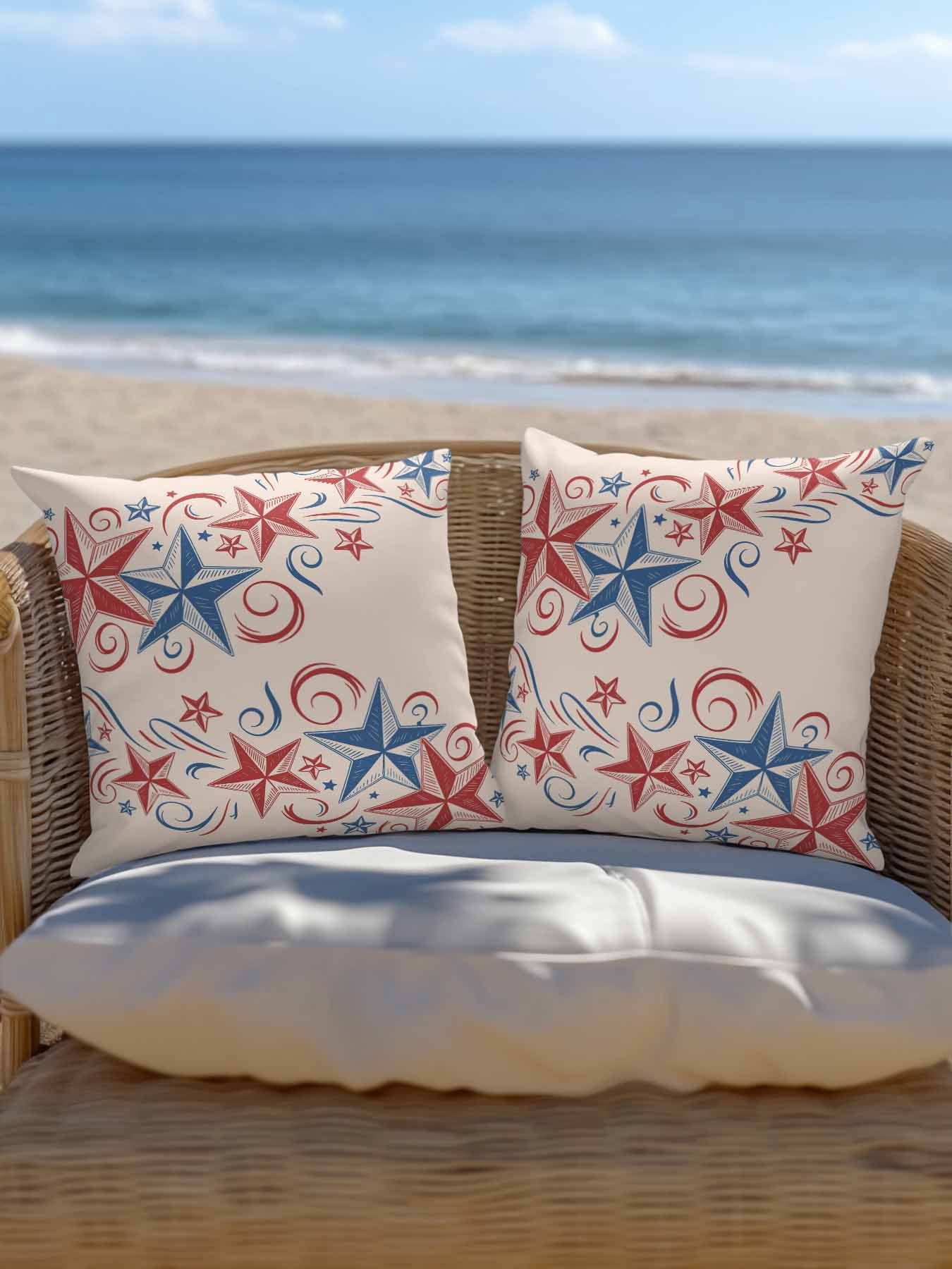 1 Pack Outdoor Pillows Waterproof, American Star Indoor/Outdoor Throw Pillows with Inserts, Blue Red Patriotic 4th of July Classic Tan Decorative Pillow for Patio Furniture Chairs Couch