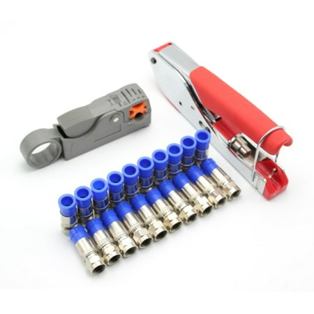 

Coaxial Wire Crimper Stripper Kit RG59 RG6 Cable Stripping Tools with F Compression Connectors