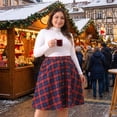 thumbnail image 2 of Agnes Orinda Women's Plus Size Vintage Skirt Plaid Button Front Elastic High Waist A-Line Skirts with Pockets 2X Red Blue, 2 of 7