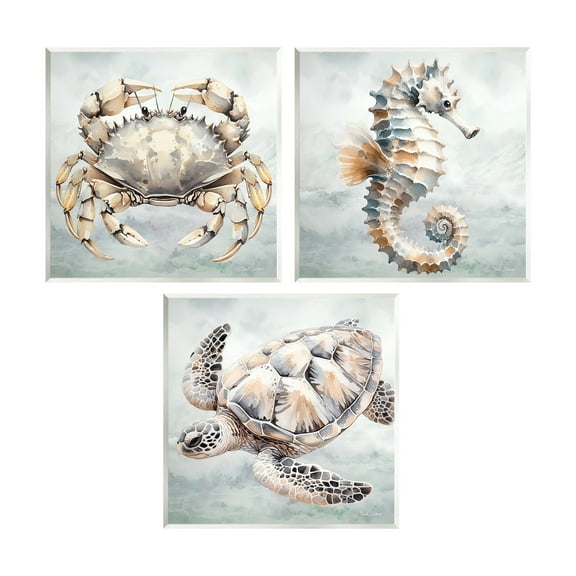 Stupell Industries Traditional Marine Life Animals & Insects Painting Unframed Art Print Wall Art, 12 x 12, Set of 3