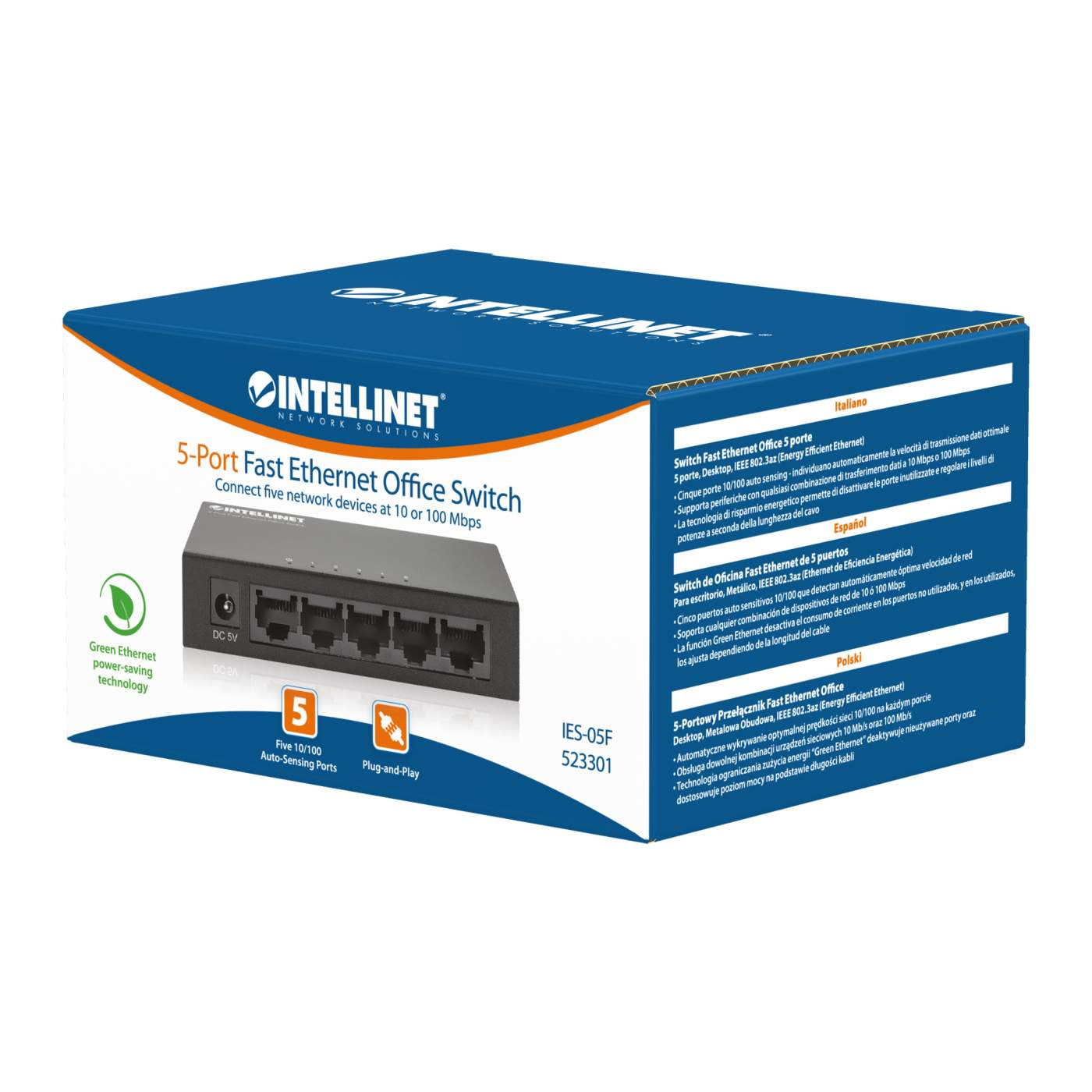 Intellinet 5-Port Fast Ethernet Office Switch, Metal Housing