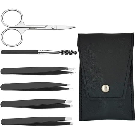 

6 PCS Eyebrow Tweezers Professional Set Stainless Steel Eyebrow Trimming Kit for Women/Men with Curved Scissors