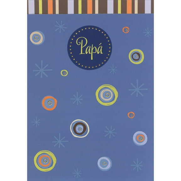 Designer Greetings Blue, Green, Orange and Brown Concentric Circles on Blue Short Fold Spanish Father's Day Card for Dad
