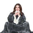 thumbnail image 3 of Tirrinia Sherpa Wearable Blanket, Ultra Soft Comfy Warm Plush Full Body Throw with Sleeves, Reading Wrap, TV Blanket, Robe Cover for Grandma, Women, and Men, Grey, 3 of 8