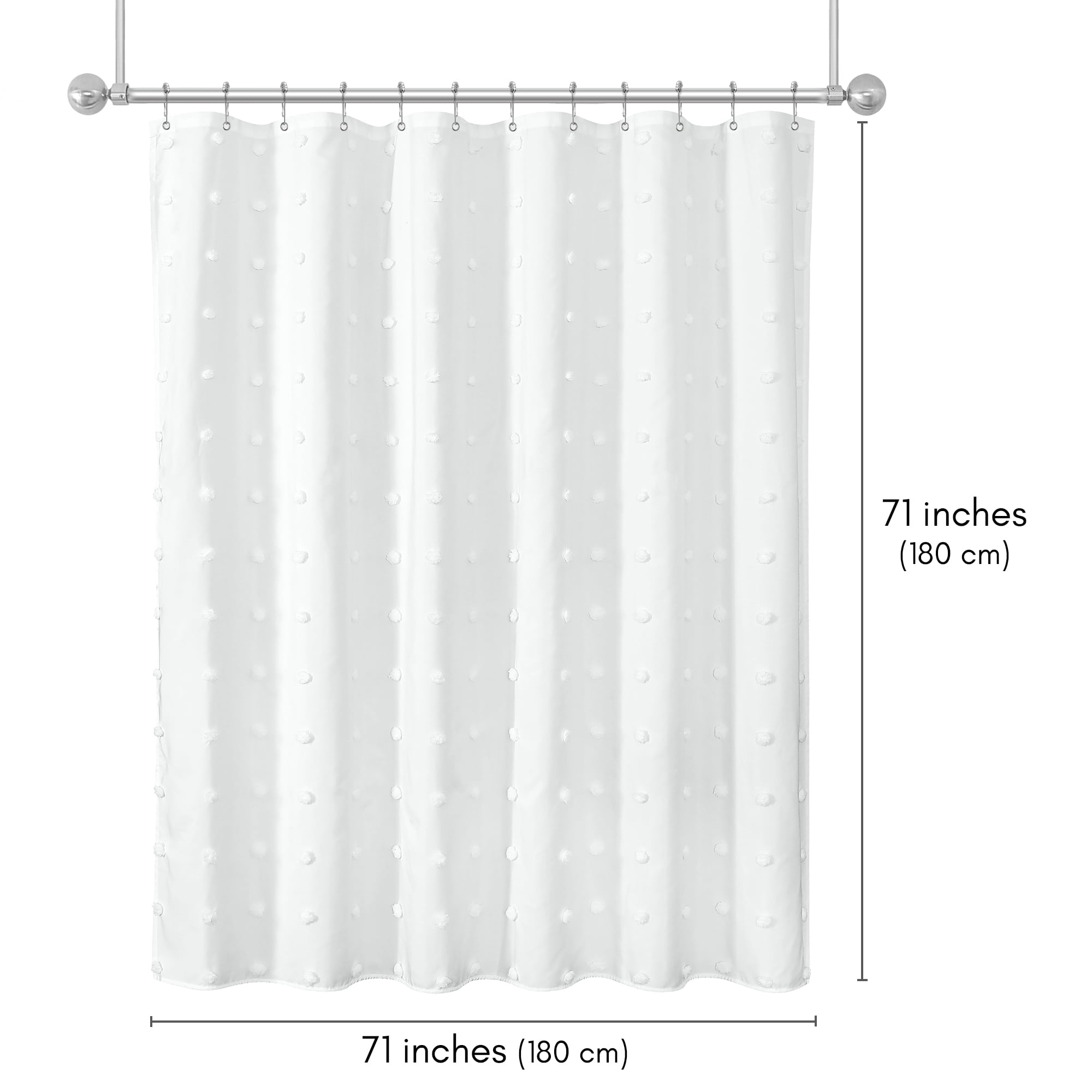 Americanflat 71x71 White Woven Shower Curtain with Tassel And Circle Accents - Includes 12 Grommets and Hooks - 100% Polyester