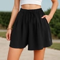 thumbnail image 2 of vigerkar Linen Pleated Casual Ruffle Shorts for Women Comfy Summer Loose Elastic Waist Drawstring Flowy Lounge Shorts with Pockets (Black, L), 2 of 6
