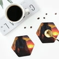 thumbnail image 4 of Yiaed Sunset Western Cowgirl Print Leather Coasters for Drinks - Cup Coasters Coffee Table Kitchen Table Bar, Home & Office Gifts Handmade Drink Coasters-Hexagon, 4 of 6