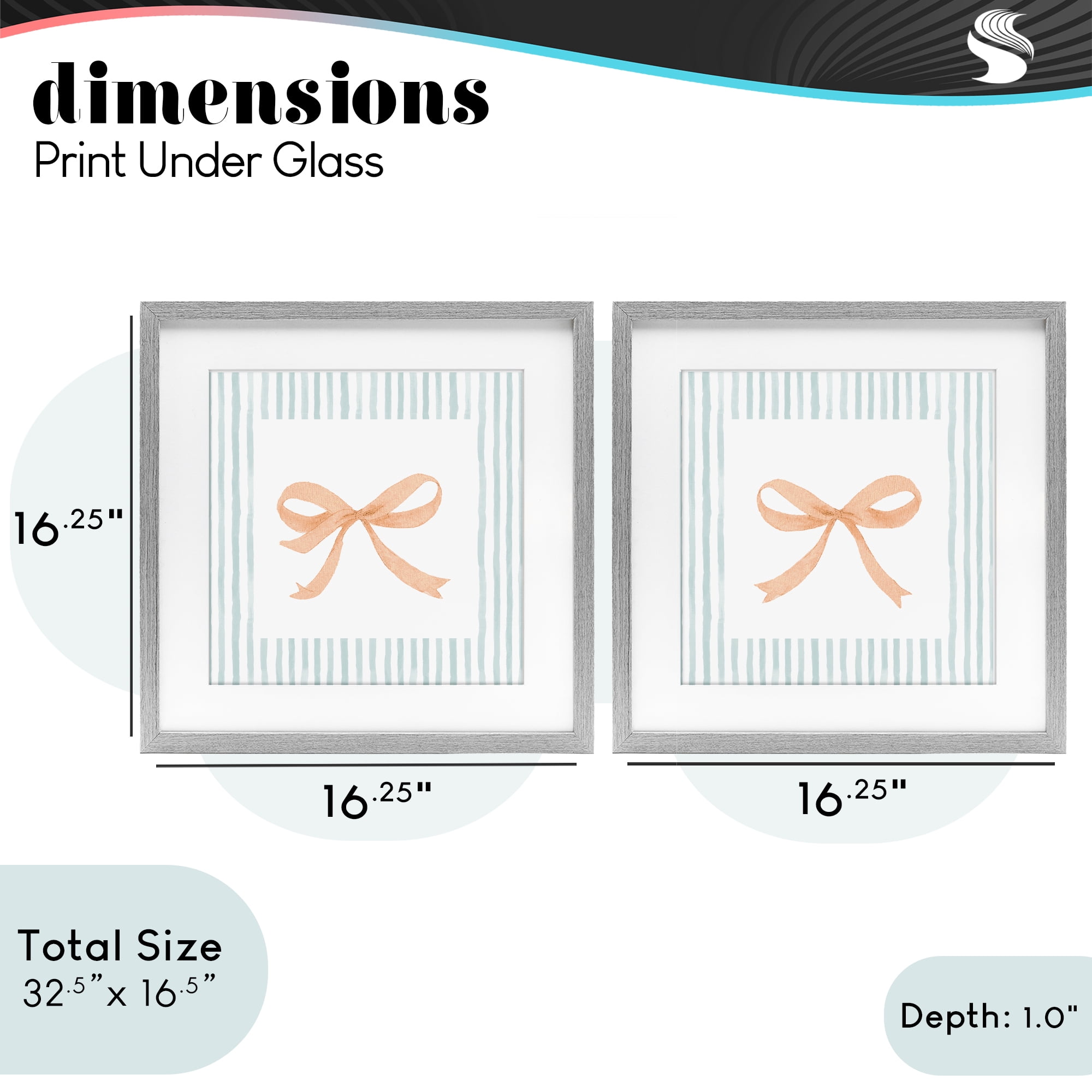 Stupell Industries Orange Bows and Blue Stripes 2 Piece Gray Framed Print Under Glass Set, design by Patricia Pinto