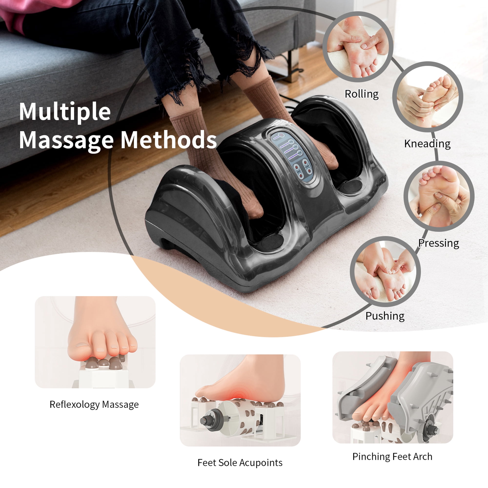 Gymax Rolling Foot Massager Shiatsu Foot Massage Machine w/ Remote Control Grey