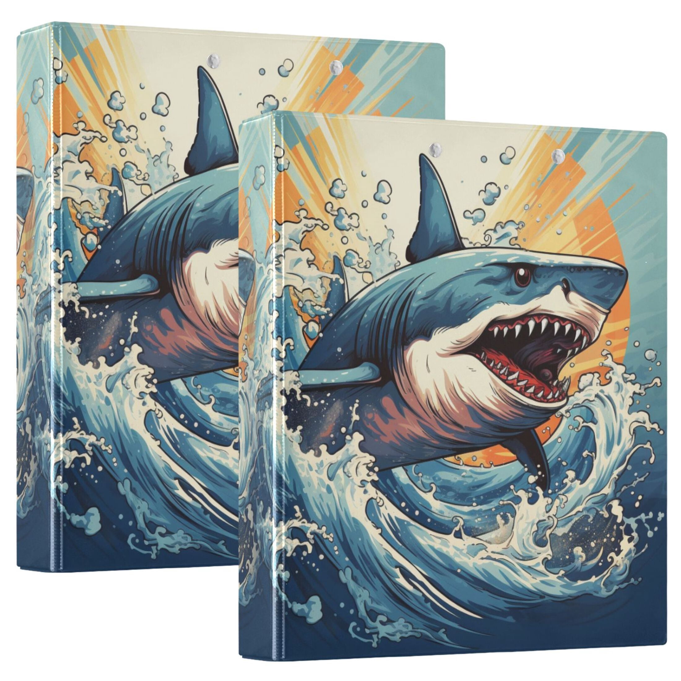 joogoo Shark in Ocean Hardcover 3 Ring Binder 1.5" Round Rings Interior Pockets Binders Organizer 1 Pack