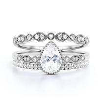 Dazzling Boho & hippiepie 2.25 Carat Pear Cut Diamond Moissanite Engagement Ring, Classic Wedding Ring, Two Matching Band in 10k Solid White Gold, Birthday Gift, Promise Ring, Anniversary Ring