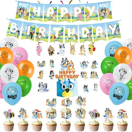 Bluey Birthday party supplies ，HTOOQ 104 Pcs Bluey and Bingo Birthday ...