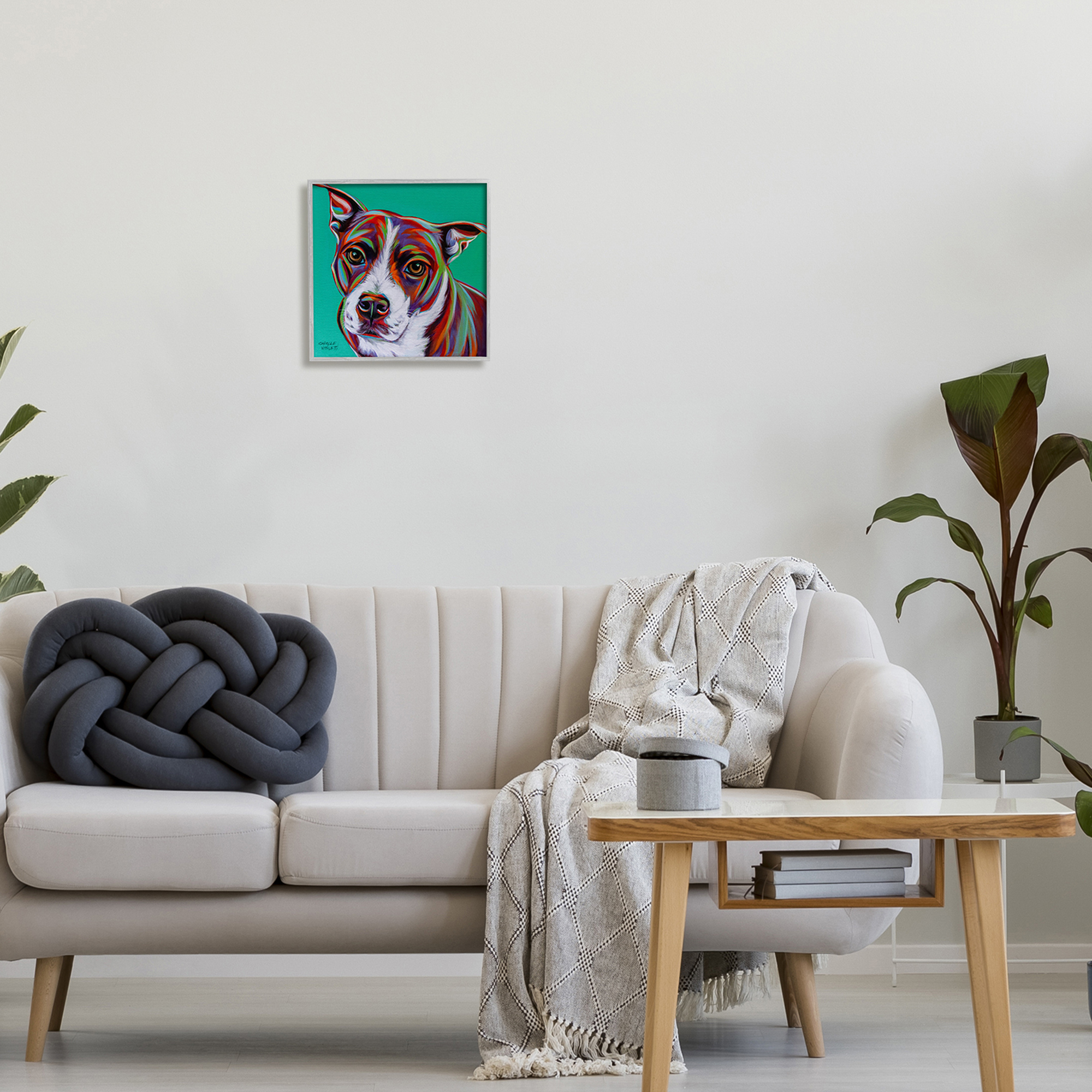 Stupell Industries Cute Dog Looking Portrait Bold Green Pop Style Background , 12 x 12, Design by Carolee Vitaletti