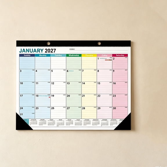 2027-2028 Wall Calendar 18-Month Hanging Planner with Color-Coded Days and Notes Sections, Large Monthly Organizer for Home, Office, and Classroom