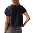 thumbnail image 5 of Htigea Clearance Women's Basic Crop Top Drop Shoulder T Shirt Half Sleeve Cropped Tee Crewneck Short Sleeve Casual Summer Solid Crop Tops Black,M, 5 of 6