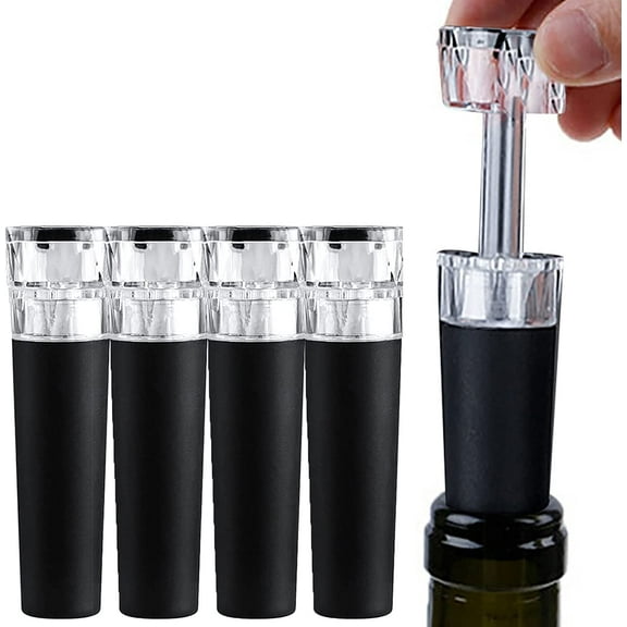 Vacuum Wine Stoppers, Wine Preserver Stopper with Vacuum Pump, Silicone Wine Stopper with Air Pump for Red Wine Bottles, Air Remover Corks Wine Saver for Bar Wedding Birthday Party (4)