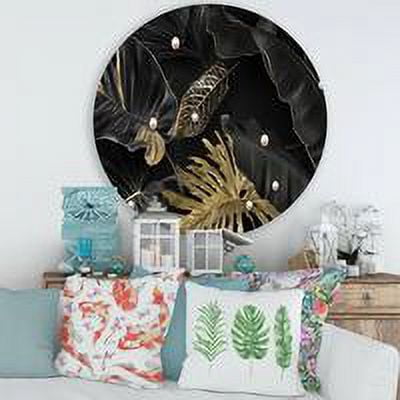 Designart 'Gold and Black Tropical Leaves III' Modern Circle Metal Wall Art 36x36 - Disc of 36