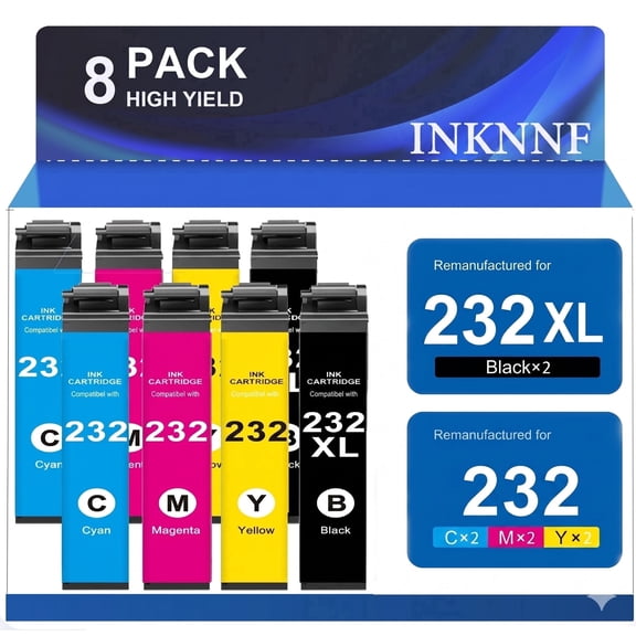 INKNNF Compatible with Epson 232 Ink Cartridges Combo Pack, 232XL Ink for use with Expression XP-4200 XP-4205, WorkForce WF-2930 WF-2950 Printers (8-Pack)