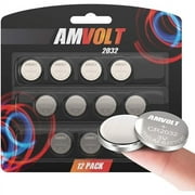 AmVolt 12 Pack CR2032 Battery 220mAh 3 Volt Lithium Battery Coin Button Cell 2025 Expiry Date
